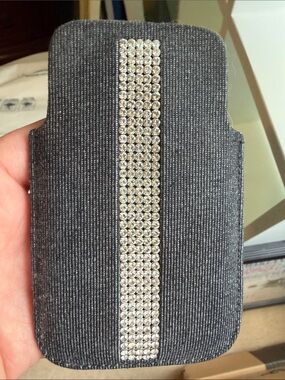 Black Rhinestone Fabric Phone Sleeve - Stylish Protective Case